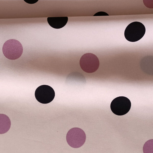 STRECH BEIGE CON LUNARES ROSA EMPOLVADO Y NEGRO
