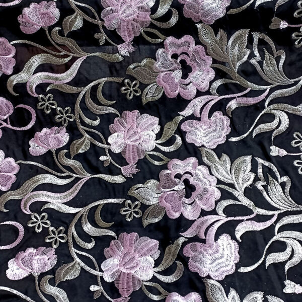 Mantón bordado viscosa en negro y rosa - Imagen 2