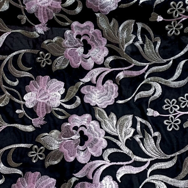 Mantón bordado viscosa en negro y rosa - Imagen 4