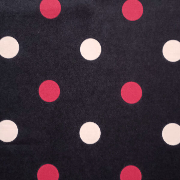 STRECH ESTAMPADO LUNARES DE 35MM NEGRO CON ROJO Y BEIGE - Imagen 2