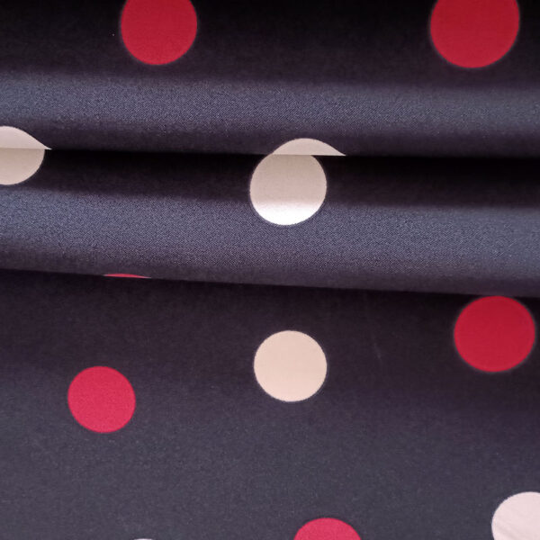 STRECH ESTAMPADO LUNARES DE 35MM NEGRO CON ROJO Y BEIGE - Imagen 3