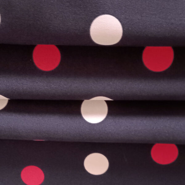 STRECH ESTAMPADO LUNARES DE 35MM NEGRO CON ROJO Y BEIGE - Imagen 6