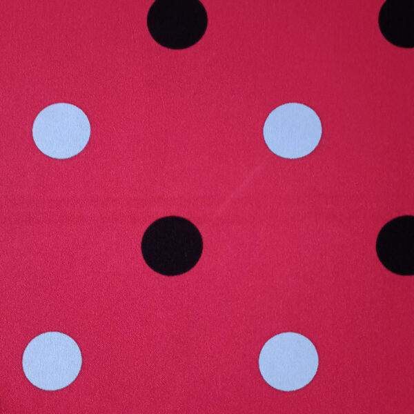 STRECH ESTAMPADO LUNARES DE 35MM ROJO CON NEGRO Y AZUL - Imagen 5