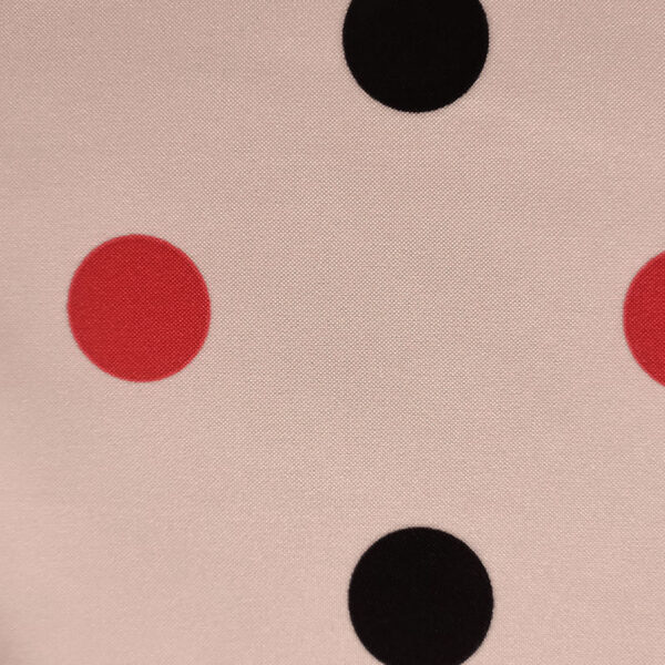 STRECH ESTAMPADO LUNARES DE 35MM BEIGE CON ROJO Y NEGRO - Imagen 4