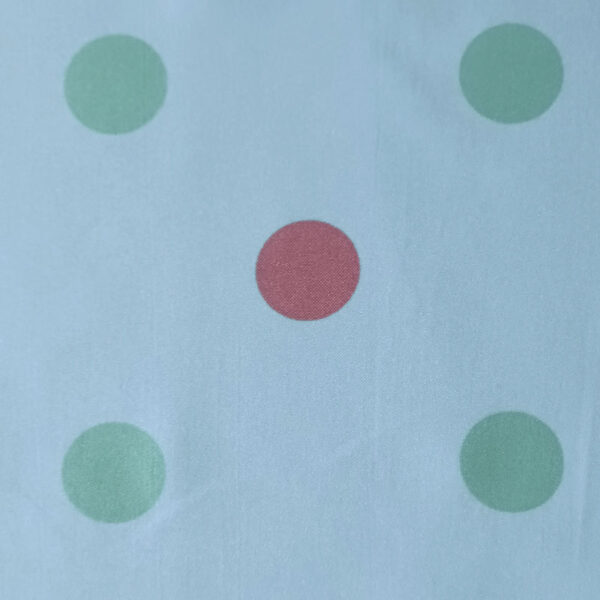 STRECH ESTAMPADO LUNARES DE 35MM AZUL CON CORAL Y VERDE - Imagen 2