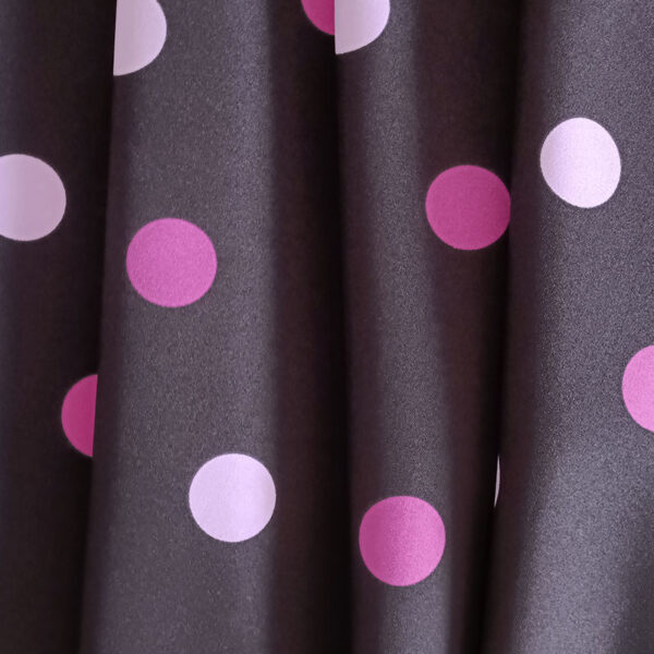 STRECH ESTAMPADO LUNARES DE 35MM negro con malva y fucsia