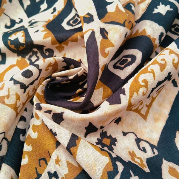 LINO ESTAMPADO ETNICO BEIGE,NEGRO Y MOSTAZA - Imagen 2