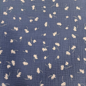Muselina algodón estampada flores azul