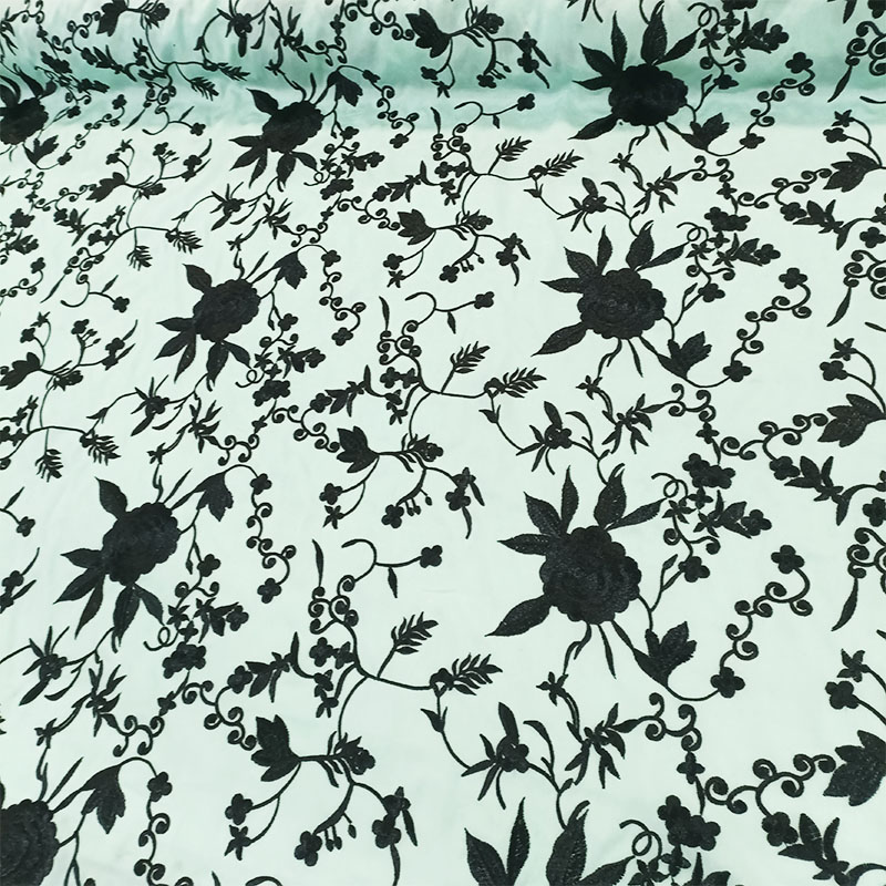 Mantón bordado viscosa verde negro - Imagen 4