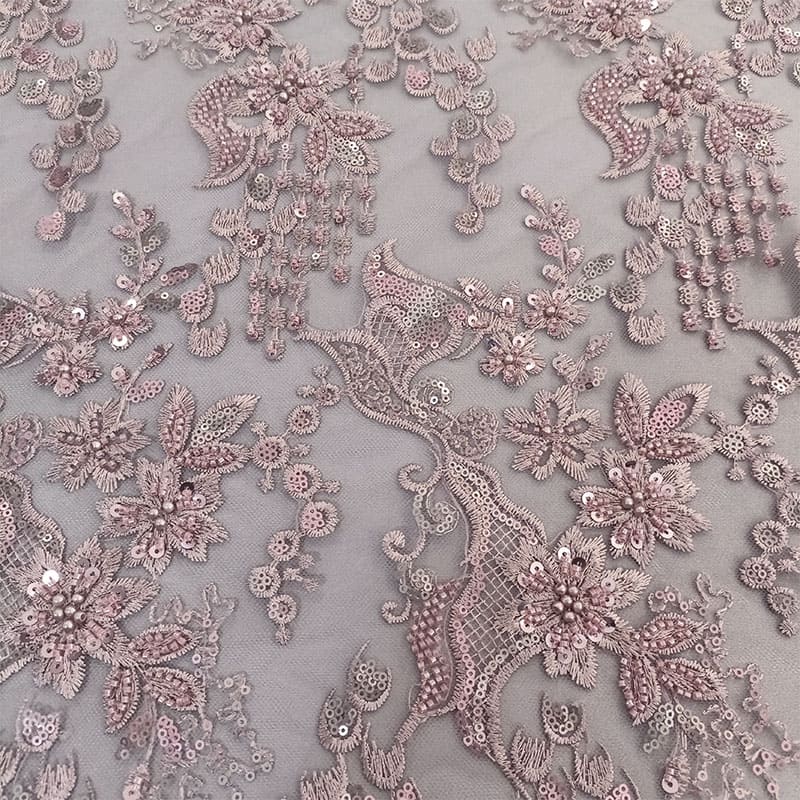 Pedreria en tull bordado rosa - Imagen 6