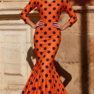 Tela en naranja lunar color morado flocado