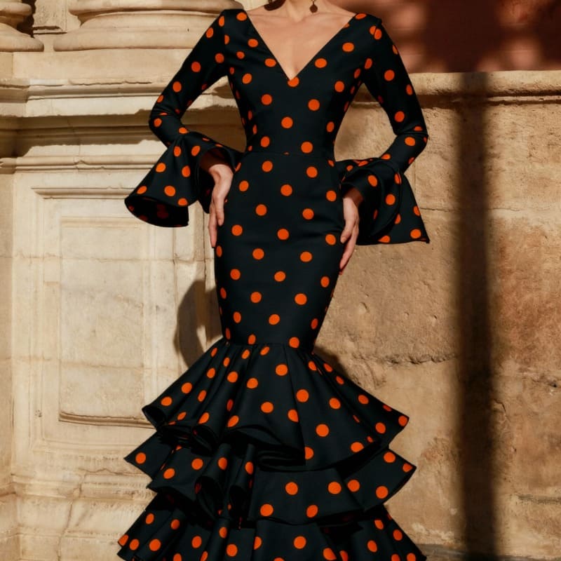 Tela en negro con lunar naranja quemado - Imagen 6